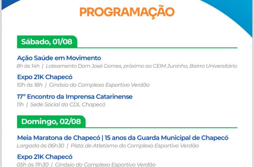  Prefeitura divulga programação de aniversário dos 109 anos de Chapecó